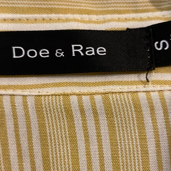 Doe & Rae Women's Ruffly Yellow/White Feminine Pin Striped Button Up w/Front Tie - Picture 2 of 6